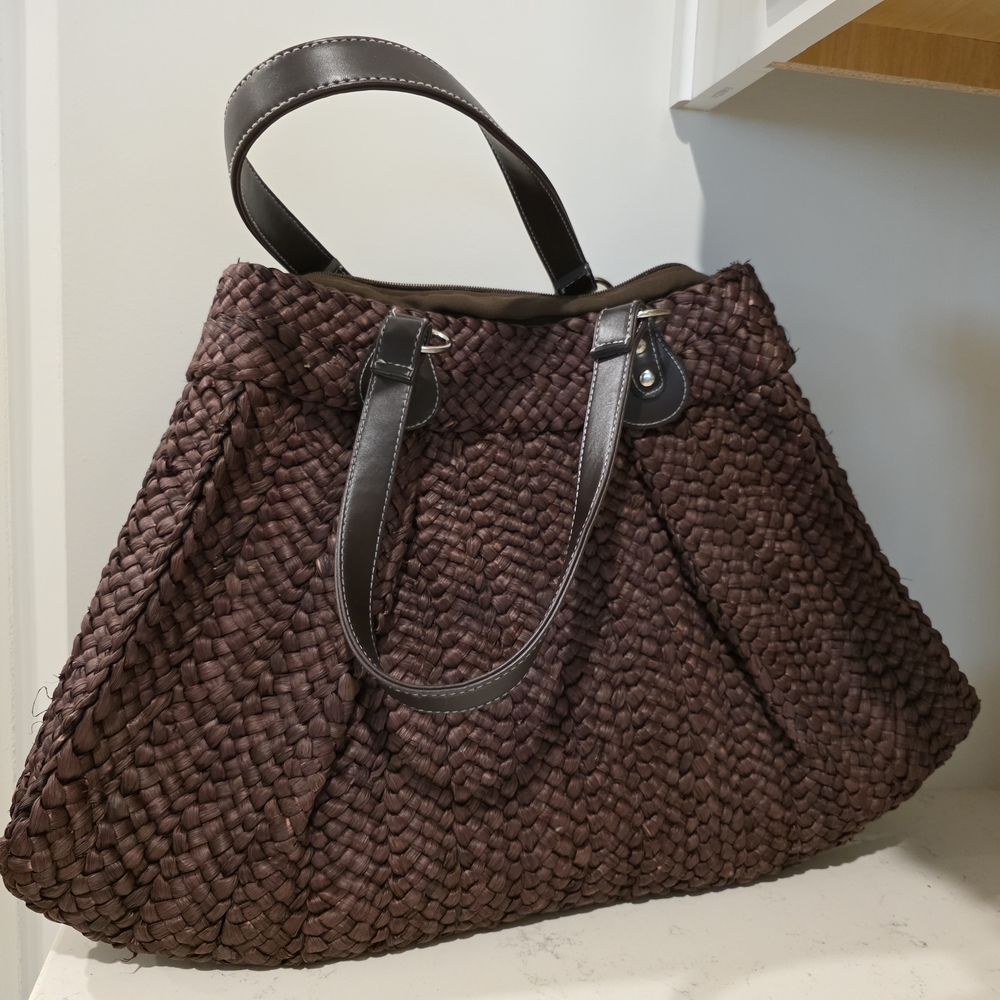 Elegant Dark Brown Woven Tote Bag